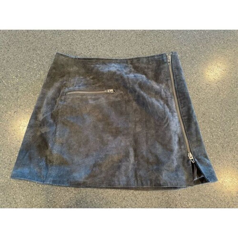 Revolve Blank NYC Black Suede Leather Mini Skirt Zippers Size 28‎